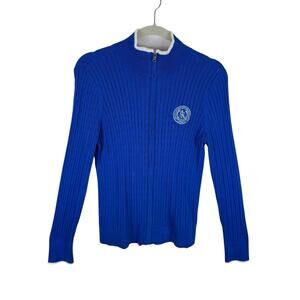 Lauren Active Ralph Lauren 100% Cotton Royal Blue Full Zip Cable Knit Sweater M